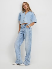 River Island Blue Short Sleeve Collared Boxy Denim Shirt - Image 2 of 4