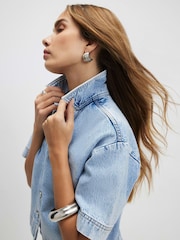 River Island Blue Short Sleeve Collared Boxy Denim Shirt - Image 3 of 4
