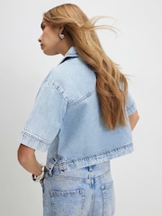 River Island Blue Short Sleeve Collared Boxy Denim Shirt - Image 4 of 4