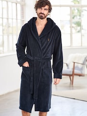 Navy Blue Supersoft Hooded Dressing Gown - Image 1 of 7