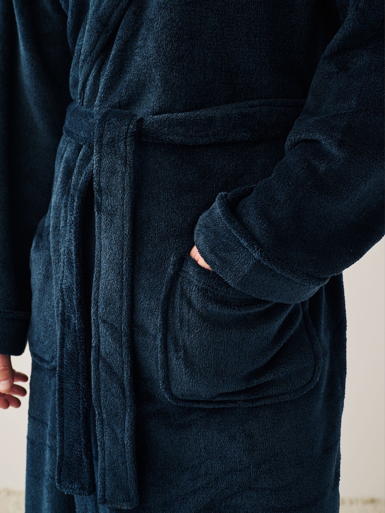 Navy Blue Supersoft Hooded Dressing Gown - Image 6 of 7