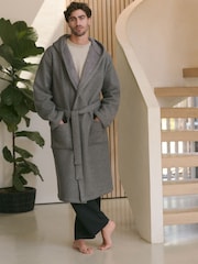 Grey Fleece Borg Lined Brushed Dressing Gown Robe - Image 2 of 9