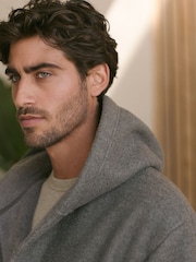 Grey Fleece Borg Lined Brushed Dressing Gown Robe - Image 5 of 9