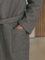 Grey Fleece Borg Lined Brushed Dressing Gown Robe - Image 6 of 9