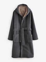 Grey Fleece Borg Lined Brushed Dressing Gown Robe - Image 7 of 9