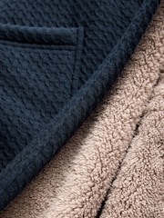 Navy Blue Fleece Borg Lined Textured Dressing Gown - Image 10 of 10