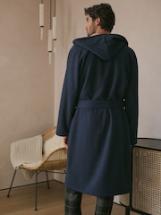 Navy Blue Fleece Borg Lined Textured Dressing Gown - Image 3 of 10