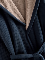 Navy Blue Fleece Borg Lined Textured Dressing Gown - Image 9 of 10