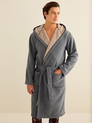 Grey Fleece Borg Lined Textured Dressing Gown - Image 1 of 8