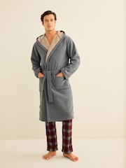 Grey Fleece Borg Lined Textured Dressing Gown - Image 2 of 8