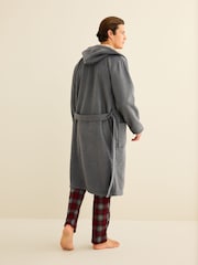 Grey Fleece Borg Lined Textured Dressing Gown - Image 3 of 8