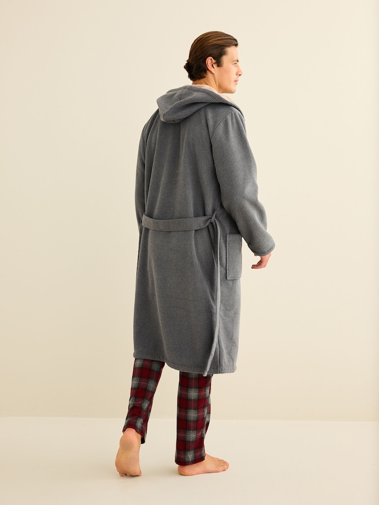 Grå - Fleece-borgfôret Morgenkåpe med tekstur - Image 3 of 8