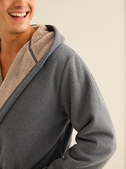 Grey Fleece Borg Lined Textured Dressing Gown - Image 4 of 8