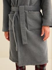 Grey Fleece Borg Lined Textured Dressing Gown - Image 6 of 8