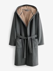 Grey Fleece Borg Lined Textured Dressing Gown - Image 7 of 8