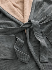 Grey Fleece Borg Lined Textured Dressing Gown - Image 8 of 8