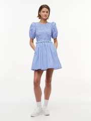 Tommy Jeans Blue Back Tie Smock Slim Poplin Mini Dress - Image 1 of 5