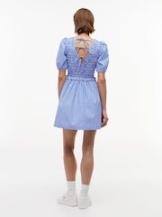 Tommy Jeans Blue Back Tie Smock Slim Poplin Mini Dress - Image 2 of 5