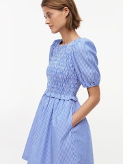Tommy Jeans Blue Back Tie Smock Slim Poplin Mini Dress - Image 3 of 5
