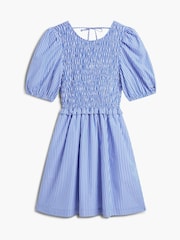 Tommy Jeans Blue Back Tie Smock Slim Poplin Mini Dress - Image 5 of 5