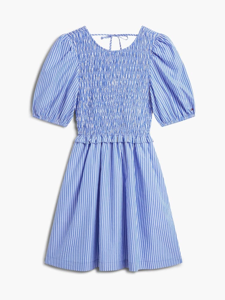 Tommy Jeans Blue Back Tie Smock Slim Poplin Mini Dress - Image 5 of 5