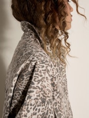 Apricot Grey Leopard Print Cotton Denim Shacket Mini Dress - Image 3 of 4