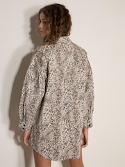 Apricot Grey Leopard Print Cotton Denim Shacket Mini Dress - Image 4 of 4