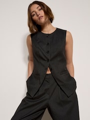 Apricot Grey Oversized Pinstripe Waistcoat - Image 1 of 4