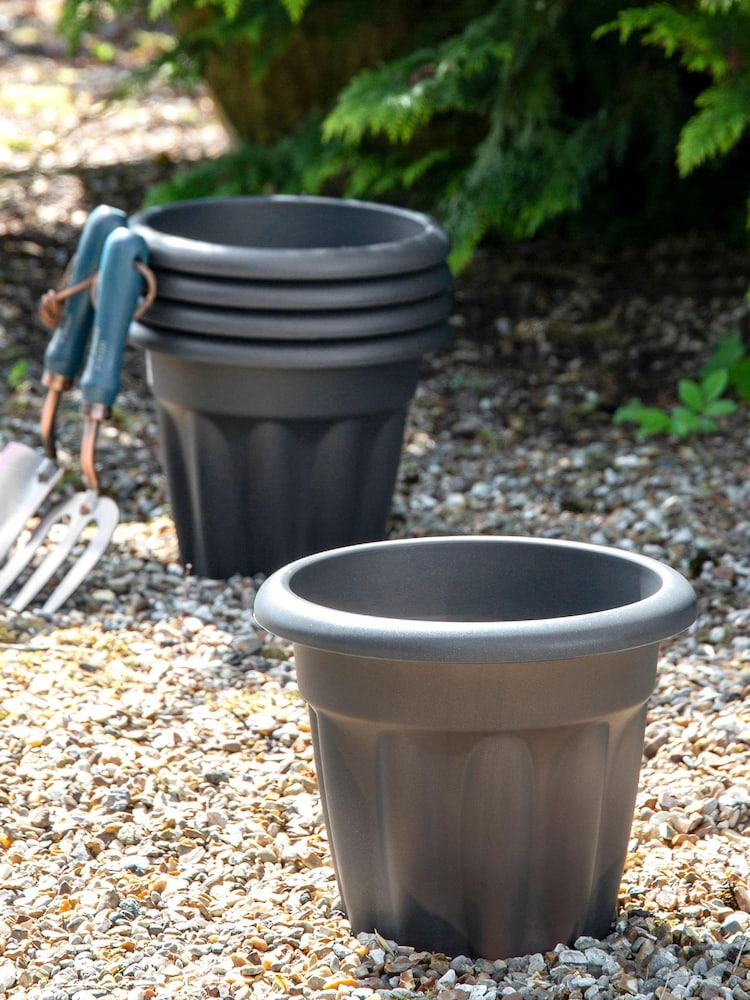 Wham Set of 5 Black Garden Vista 25cm Plastic Round Planters - Image 1 of 1