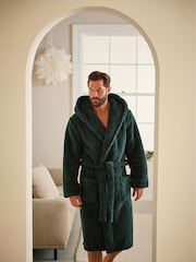 Khaki Green Fleece Borg Hooded Dressing Gown - Image 1 of 7