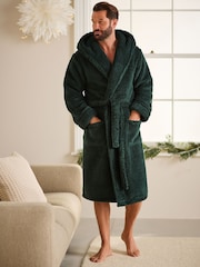 Khaki Green Fleece Borg Hooded Dressing Gown - Image 2 of 7