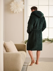 Khaki Green Fleece Borg Hooded Dressing Gown - Image 3 of 7