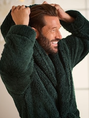 Khaki Green Fleece Borg Hooded Dressing Gown - Image 5 of 7