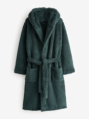 Khaki Green Fleece Borg Hooded Dressing Gown - Image 7 of 7