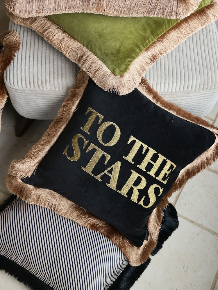 Rockett St George To The Stars Velvet Fringe Feather Filled Cushion - Image 2 of 6