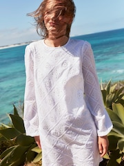 Boden White Broderie Mini Shift Dress - Image 1 of 6