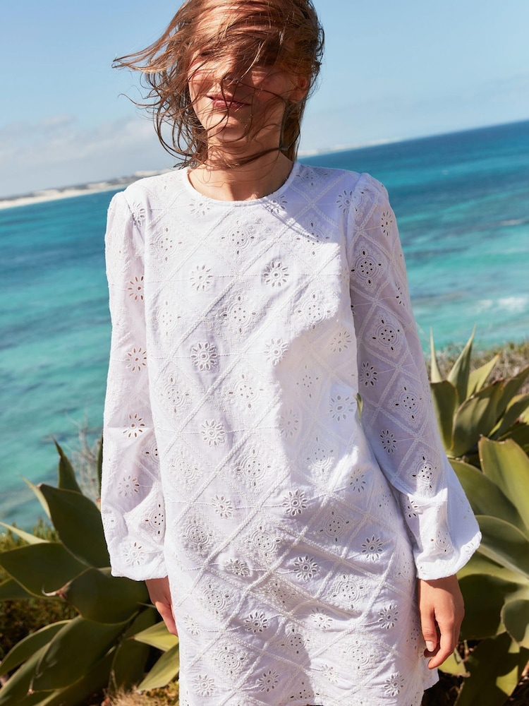 Boden White Broderie Mini Shift Dress - Image 1 of 6