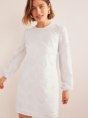 Boden White Broderie Mini Shift Dress - Image 2 of 6