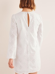 Boden White Broderie Mini Shift Dress - Image 3 of 6