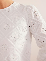 Boden White Broderie Mini Shift Dress - Image 5 of 6