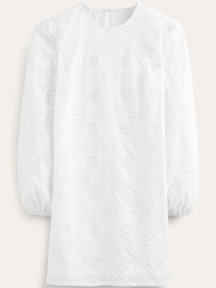 Boden White Broderie Mini Shift Dress - Image 6 of 6