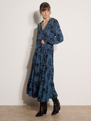 Apricot Blue Floral Crepe Midi Dress - Image 2 of 4