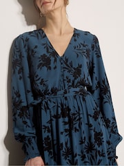 Apricot Blue Floral Crepe Midi Dress - Image 3 of 4