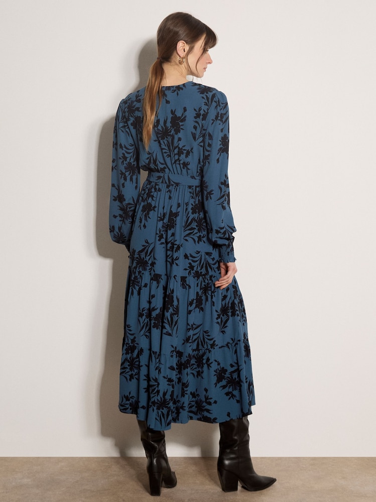 Apricot Blue Floral Crepe Midi Dress - Image 4 of 4 Apricot Blue Floral Crepe Midi Dress - Image 4 of 4