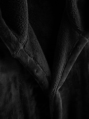 Black Hooded Borg Lined Plush Dressing Gown Robe - Image 7 of 9
