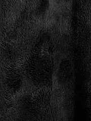 Black Hooded Borg Lined Plush Dressing Gown Robe - Image 9 of 9