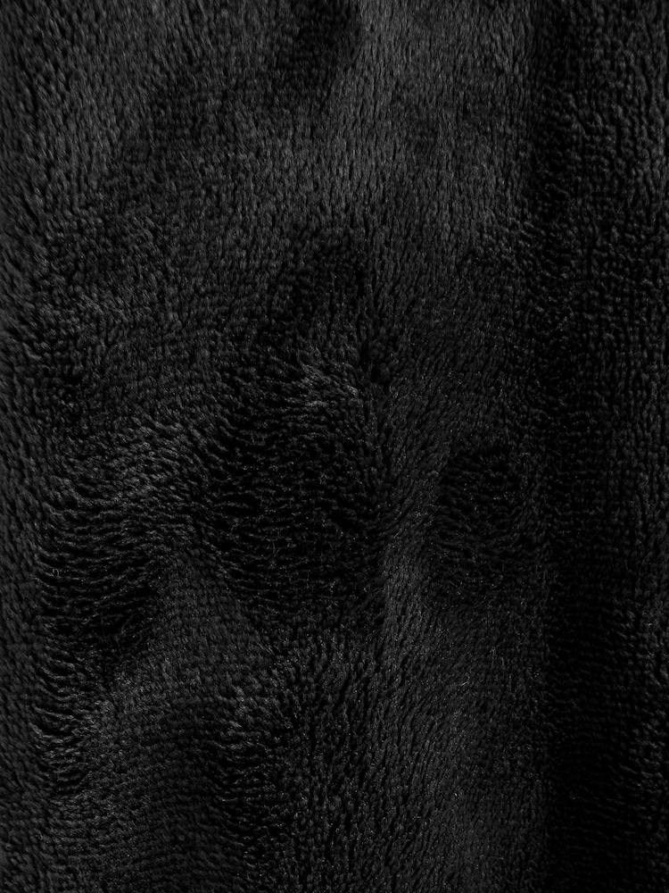Black Hooded Borg Lined Plush Dressing Gown Robe - Image 9 of 9
