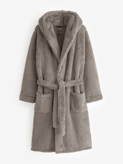 Stone Neutral Fleece Borg Hooded Dressing Gown - Image 7 of 7