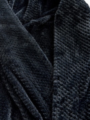 Navy Blue Textured Hooded Fleece Dressing Gown - Image 8 of 8