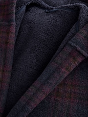 Navy Blue/Orange Check Fleece Borg Lined Dressing Gown Robe - Image 9 of 10